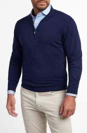 David Donahue Skipper Cotton & Silk Blend Quarter Zip Sweater in Navy at Nordstrom, Size Xx-Large