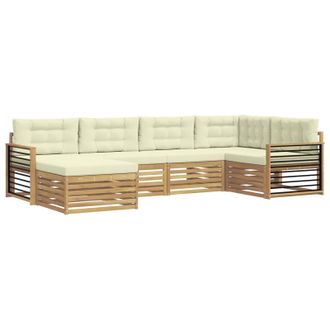vidaXL Conjunto De Sof&aacute;s De Exterior 6 Pcs Blanco Y Crema Poli&eacute;ster Vidaxl