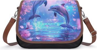 Generic Dolphins Flowers Jumping Small Womens Crossbody Bags Shoulder Handbag with Adjustable Strap for Travel