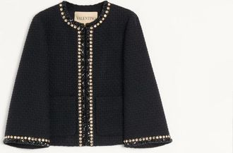 Valentino Giacca In Tweed Canestrello Ricamata Donna NERO 36