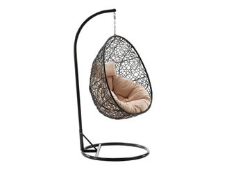 Mirjan24 Silla Colgante Comfivo Undtudo, Negro + Crema, 195x90x95cm, Tapiz, Metal, Mimbre Pl&aacute;stico