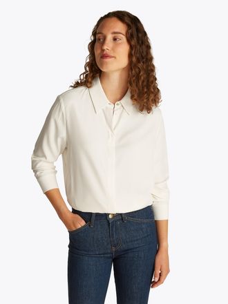 Tommy Hilfiger Hemdbluse TOMMY HILFIGER SOFT VISCOSE REGULAR LS SHIRT, Damen, Gr. 32, weiss (ivory petal), Web, Obermaterial: 100% Viskose, unifarben, regular fit h&uuml;