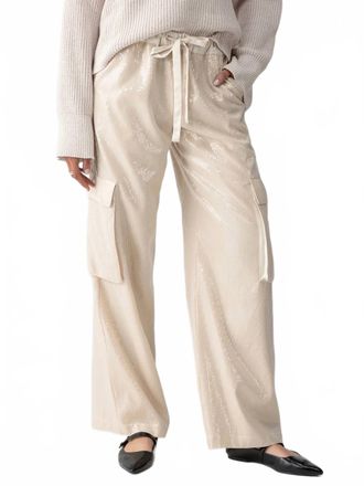 Sanctuary Pull On Sequin Cargo Pants In Frosted Almond