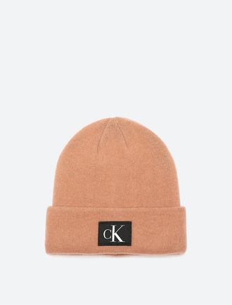 Calvin Klein Womens Monogram Logo Beanie - Brown