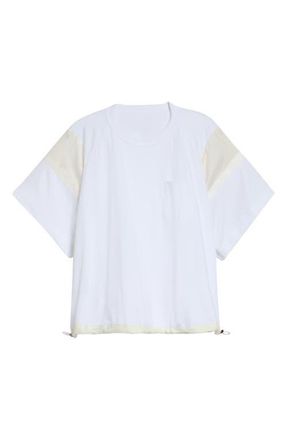 sacai Oversize Satin & Cotton Jersey T-Shirt in White/Off White at Nordstrom, Size 2