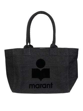 Isabel Marant Black Yenky Zippedgz Textured Logo Cotton Tote Bag