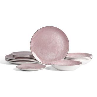 Christian Siriano Onyx 12-Piece Dinnerware Set Porcelain, Service for 4 in Pink And Gold at Nordstrom