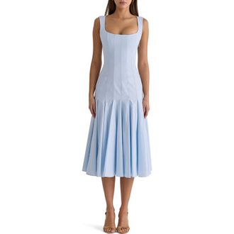 House of CB Soretta Pleated Lace-Up Fit & Flare Cocktail Dress in Blue at Nordstrom, Size X-Small