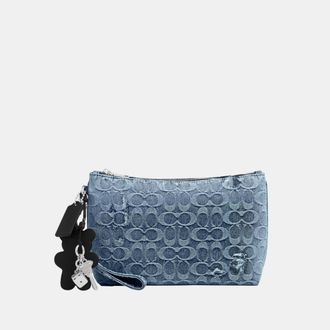 Coach Mens Pouch In Loved Signature Denim With Charms - Dark Blue - One Size