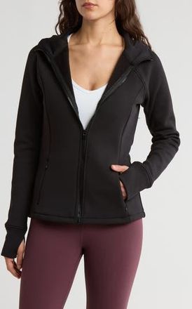90 Degree by Reflex Fleece Lined Scuba Knit Full Zip Hoodie in Black at Nordstrom Rack, Size X-Small