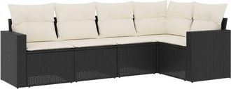 vidaXL Vidaxl - Set De Muebles De Jard&iacute;n 5 Pzas Y Cojines Rat&aacute;n Sint&eacute;tico Negro