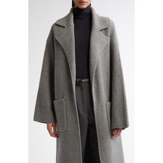 Toteme Wool Blend Rib Cardigan Coat in Grey Melange at Nordstrom, Size Medium