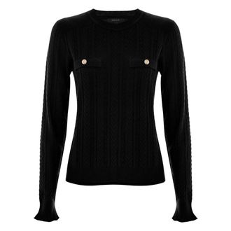 Kocca Truien & Vesten, Dames, Zwart, S, Klassieke Trui met Ronde Hals en Dubbele Zakken