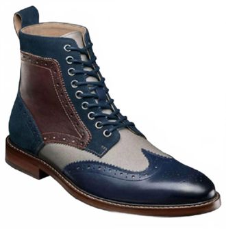 Stacy Adams Mens Finnegan Wingtip Lace Up Boot In Navy Multi
