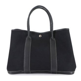 Herm&egrave;s Black Toile Officier Leather Tote Bag (Pre-Owned)