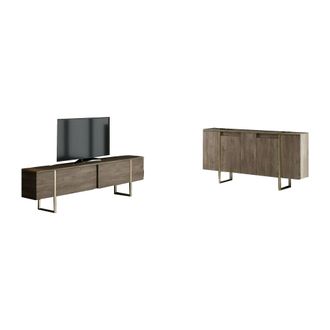 Dmora Conjunto Muebles De Sala Pignano, Modular, 4 Estantes, Puerta Batiente, Abatible, Marr&oacute;n Nogal
