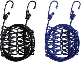No Brand Tendedero El&aacute;stico Port&aacute;til De 2 Piezas Con 12 Pinzas Met&aacute;licas Cada Uno. Ganchos Para Ropa. Ideal Para Camping, Interiores Y Exteriores. Color Negro 