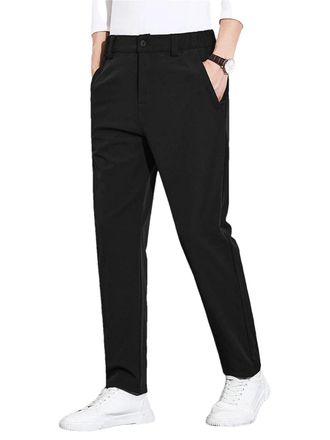 Generic Men Pants Outdoor Zip Pockets Stretched Golf Pant Straight Track Trousers Black 8XL