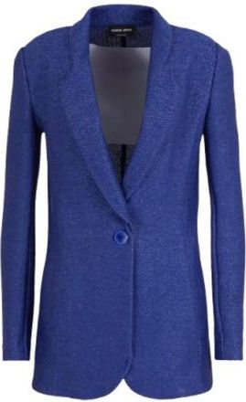 Giorgio Armani Jacquard jas met raffia-effect - Dames - Blazers - Blauw - XS - Katoen - Jassen
