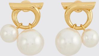 Ferragamo Orecchini pendenti Gancini in ottone con perle sintetiche