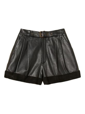 Twin-Set pleated belted leather shorts - Black