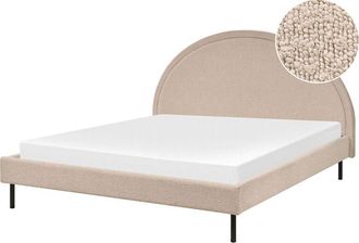 Beliani Minimalist Bed eu King Size 5ft3 Boucle Polyester Upholstery Slatted Base Half-Round Headboard Beige Margut