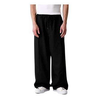 Yohji Yamamoto Broeken, Heren, Zwart, M, Polyester, SU Pleatd Pants