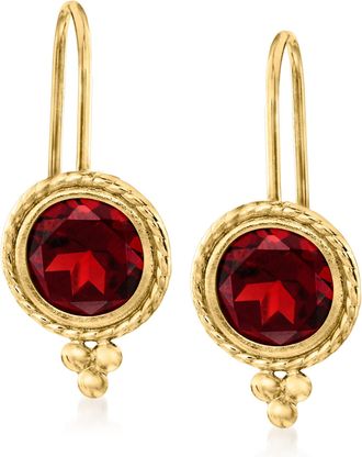 Ross-Simons Garnet Drop Earrings in 14kt Yellow Gold