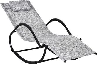 OUTSUNNY Patio Rocking Lounge Chair Zero Gravity Chaise w/ Padded Pillow Grey