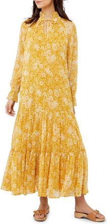 A Pea in the Pod Floral Long Sleeve Crinkle Chiffon Maxi Maternity Dress in Yellow Floral at Nordstrom, Size X-Small
