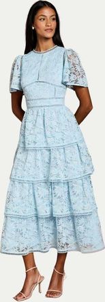 Coast Petite Flutter Sleeve Tiered Midi Dress in Pale Blue at Nordstrom, Size 10