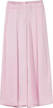 Genny Satin Palazzo Broek met Dubbele Riem - Dames - Wijde Broeken - Roze - M - Polyester - Broeken