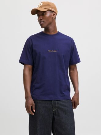 Jack & Jones Kurzarmshirt JACK & JONES JORNORREBRO EMB TEE SS CREW NECK NOOS, Herren, Gr. XS, blau (ocean cavern), Jersey, Obermaterial: 100% Baumwolle, bedruckt, 