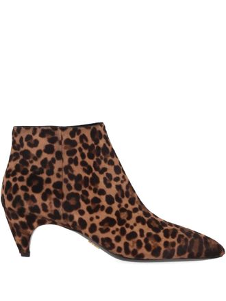 Prada pointed-leopard calf-hair ankle boots - Brown
