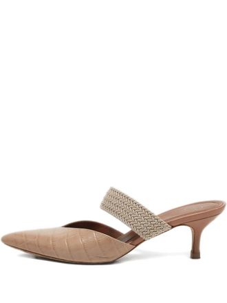 Malone Souliers croc-embossed woven mules - women - Calf Leather/Crocodile Embossed Leather/Calf Leather - 40 - Neutrals
