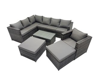 Fimous Outdoor Rattan Garden Furniture Set with 2 Big Stools Dark Grey Mixed