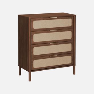 Sweeek C&oacute;moda Vintage De Madera Y Rejilla Con 4 Cajones