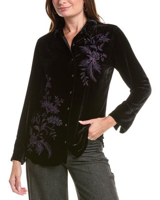 Johnny Was Velvet Vintage Button-Down Silk-Blend Shirt