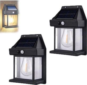No Brand Pair Outdoor Solar Wall Lamp, Solar Tungsten Wall Light, Solar Motion Sensors Wall Lights, Outside Outdoor Lights For Yard (2pcs,black)