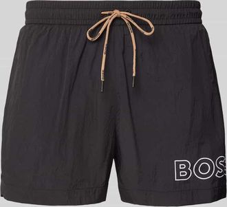 HUGO BOSS Regular Fit Badeshorts mit Label Print Modell MOONEYE in Black, Gr&ouml;&szlig;e XXL