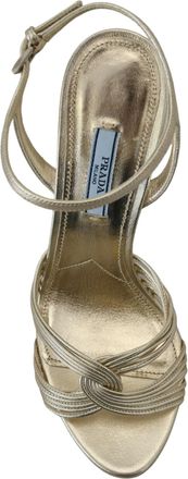 Prada Womens Leather Ankle Strap Stiletto Gold