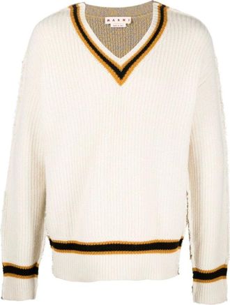 Marni V-neck Knitwear, male, White, L, Two-tone V-neck knitted jumper