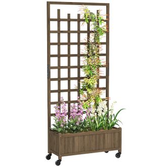 OUTSUNNY Wooden Trellis Planter - Raised Garden Bed with Wheels and Bed Liner | TJ Hughes