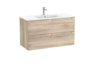 Roca Roca - Pack Mueble Base De 2 Cajones + Lavabo Aleyda Color: Beige Madera - Medidas: 1005x460x565 Mm - Posici&oacute;n Del Lavabo: Central