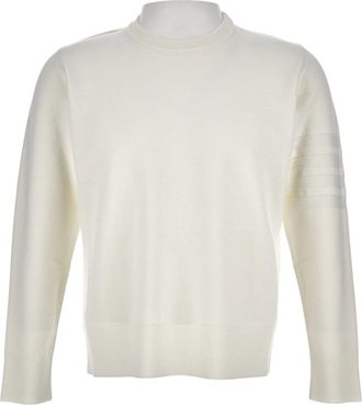 Thom Browne Crewneck Sweater With Textured Stripes And Tricolor Tab