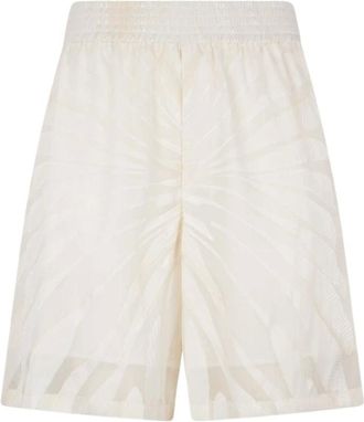 Roberto Cavalli Korte Broeken, Heren, Wit, L, Leer, Bermuda Shorts Met Ray Devor&eacute; Print