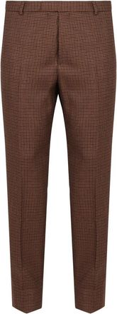 Gucci Wollen pantalon met pied-de-poule en borduursel - Heren - Slim Fit Broeken - Bruin - L - Wol - Broeken
