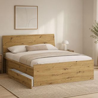 Dmora Cama Doble Lidati, Tama&ntilde;o Colch&oacute;n 160x200 Cm, Con Caj&oacute;n, Matrimonial, Roble Nudos Marr&oacute;n