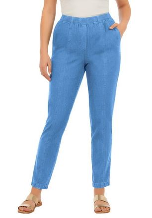 Roaman's Plus Size Easy Wear Straight Leg Jean in Light Stonewash at Nordstrom, Size 22