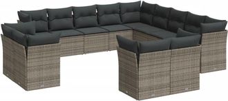 vidaXL Set Sof&aacute;s De Jard&iacute;n Con Cojines 13 Piezas Rat&aacute;n Sint&eacute;tico Gris Vidaxl